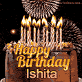 Chocolate Happy Birthday Cake for Ishita (GIF)