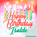 Happy Birthday GIF for Isolde with Birthday Cake and Lit Candles