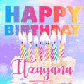 Animated Happy Birthday Cake with Name Itzayana and Burning Candles