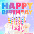 Animated Happy Birthday Cake with Name Iuitl and Burning Candles
