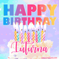 Animated Happy Birthday Cake with Name Iuturna and Burning Candles