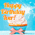 Happy Birthday, Iver! Elegant cupcake with a sparkler.