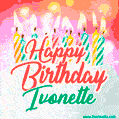 Happy Birthday GIF for Ivonette with Birthday Cake and Lit Candles