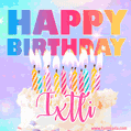 Animated Happy Birthday Cake with Name Ixtli and Burning Candles