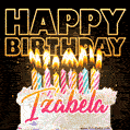 Izabela - Animated Happy Birthday Cake GIF Image for WhatsApp