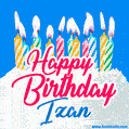 Happy Birthday GIF for Izan with Birthday Cake and Lit Candles