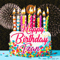 Amazing Animated GIF Image for Izan with Birthday Cake and Fireworks