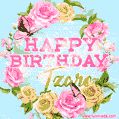Beautiful Birthday Flowers Card for Izaro with Glitter Animated Butterflies