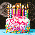 Amazing Animated GIF Image for Izekiel with Birthday Cake and Fireworks