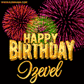 Wishing You A Happy Birthday, Izevel! Best fireworks GIF animated greeting card.