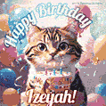 Happy birthday gif for Izeyah with cat and cake