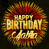 Golden 'Happy Birthday Jabria' text accompanied by animated rainbow fireworks for a festive animated greeting.