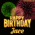 Wishing You A Happy Birthday, Jace! Best fireworks GIF animated greeting card.