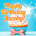 Happy Birthday, Jacoby! Elegant cupcake with a sparkler.