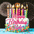 Amazing Animated GIF Image for Jade with Birthday Cake and Fireworks