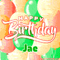 Happy Birthday Image for Jae. Colorful Birthday Balloons GIF Animation.