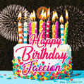 Amazing Animated GIF Image for Jaecion with Birthday Cake and Fireworks