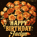 Beautiful bouquet of orange and red roses for Jaelyn, golden inscription and twinkling stars