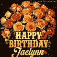 Beautiful bouquet of orange and red roses for Jaelynn, golden inscription and twinkling stars