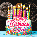 Amazing Animated GIF Image for Jafet with Birthday Cake and Fireworks