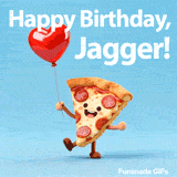 Animated pepperoni pizza slice with a happy face wishing Happy Birthday to Jagger