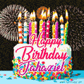 Amazing Animated GIF Image for Jahaziel with Birthday Cake and Fireworks