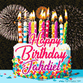 Amazing Animated GIF Image for Jahdiel with Birthday Cake and Fireworks
