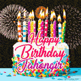 Amazing Animated GIF Image for Jahongir with Birthday Cake and Fireworks