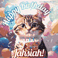 Happy birthday gif for Jahsiah with cat and cake