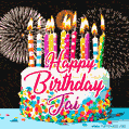 Amazing Animated GIF Image for Jai with Birthday Cake and Fireworks