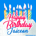 Happy Birthday GIF for Jaiceon with Birthday Cake and Lit Candles