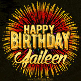 Golden 'Happy Birthday Jaileen' text accompanied by animated rainbow fireworks for a festive animated greeting.