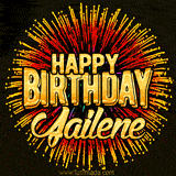 Golden 'Happy Birthday Jailene' text accompanied by animated rainbow fireworks for a festive animated greeting.