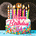Amazing Animated GIF Image for Jak with Birthday Cake and Fireworks