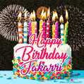 Amazing Animated GIF Image for Jakarri with Birthday Cake and Fireworks