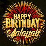 Golden 'Happy Birthday Jalayah' text accompanied by animated rainbow fireworks for a festive animated greeting.