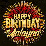 Golden 'Happy Birthday Jalayna' text accompanied by animated rainbow fireworks for a festive animated greeting.