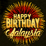 Golden 'Happy Birthday Jalaysia' text accompanied by animated rainbow fireworks for a festive animated greeting.