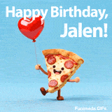 Animated pepperoni pizza slice with a happy face wishing Happy Birthday to Jalen