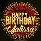 Golden 'Happy Birthday Jalissa' text accompanied by animated rainbow fireworks for a festive animated greeting.