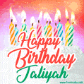 Happy Birthday GIF for Jaliyah with Birthday Cake and Lit Candles