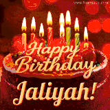 Beautifully decorated red velvet berry birthday cake with vibrant fruits and a glowing 'Jaliyah' name, adding a touch of sweetness and sparkle.