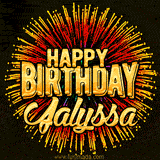 Golden 'Happy Birthday Jalyssa' text accompanied by animated rainbow fireworks for a festive animated greeting.