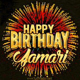 Golden 'Happy Birthday Jamari' text accompanied by animated rainbow fireworks for a festive animated greeting.