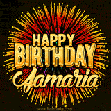 Golden 'Happy Birthday Jamaria' text accompanied by animated rainbow fireworks for a festive animated greeting.