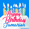 Happy Birthday GIF for Jamarion with Birthday Cake and Lit Candles