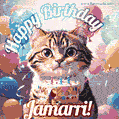 Happy birthday gif for Jamarri with cat and cake