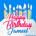 Happy Birthday GIF for Jameel with Birthday Cake and Lit Candles