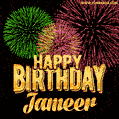 Wishing You A Happy Birthday, Jameer! Best fireworks GIF animated greeting card.