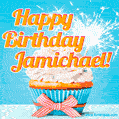 Happy Birthday, Jamichael! Elegant cupcake with a sparkler.